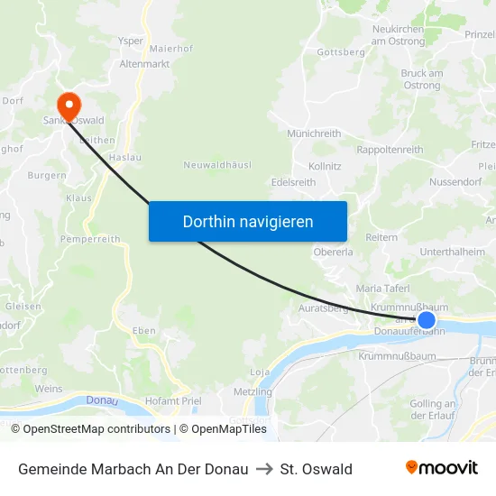 Gemeinde Marbach An Der Donau to St. Oswald map