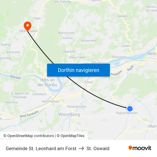 Gemeinde St. Leonhard am Forst to St. Oswald map