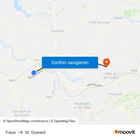 Traun to St. Oswald map