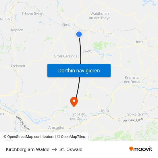 Kirchberg am Walde to St. Oswald map