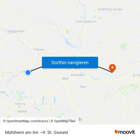 Mühlheim am Inn to St. Oswald map