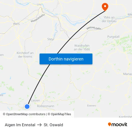 Aigen Im Ennstal to St. Oswald map