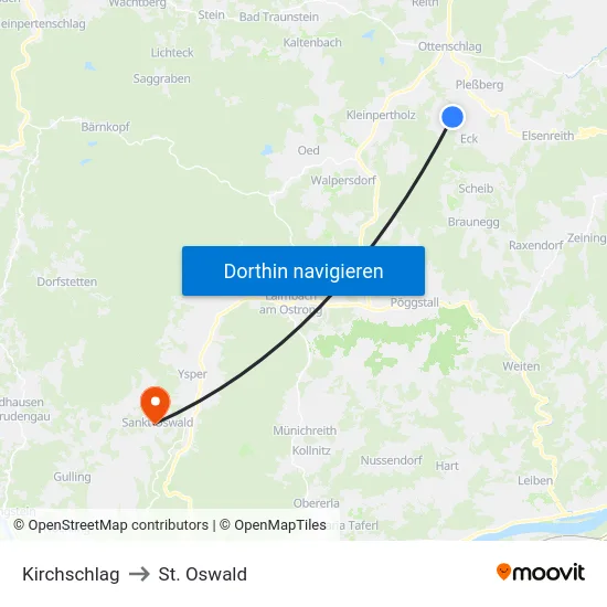 Kirchschlag to St. Oswald map