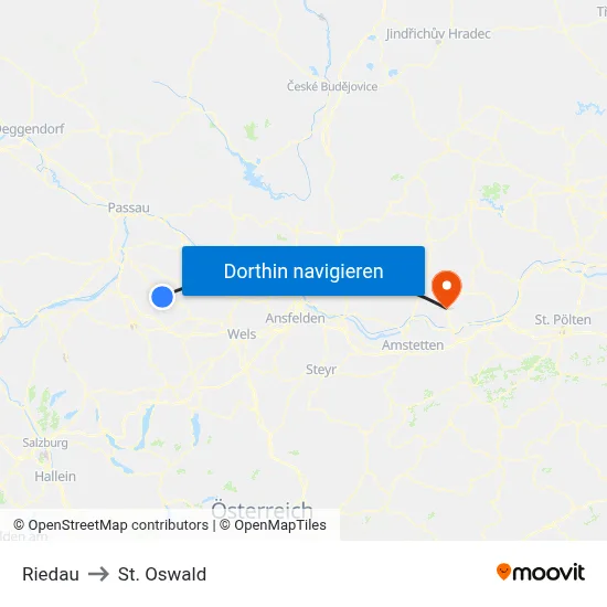 Riedau to St. Oswald map