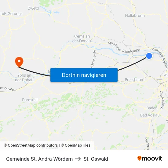Gemeinde St. Andrä-Wördern to St. Oswald map