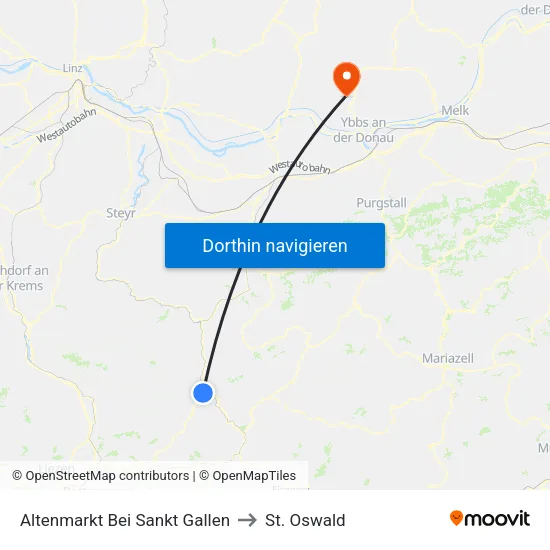 Altenmarkt Bei Sankt Gallen to St. Oswald map