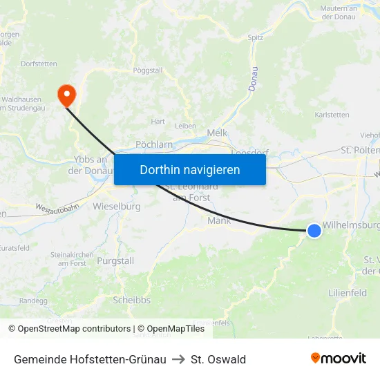 Gemeinde Hofstetten-Grünau to St. Oswald map