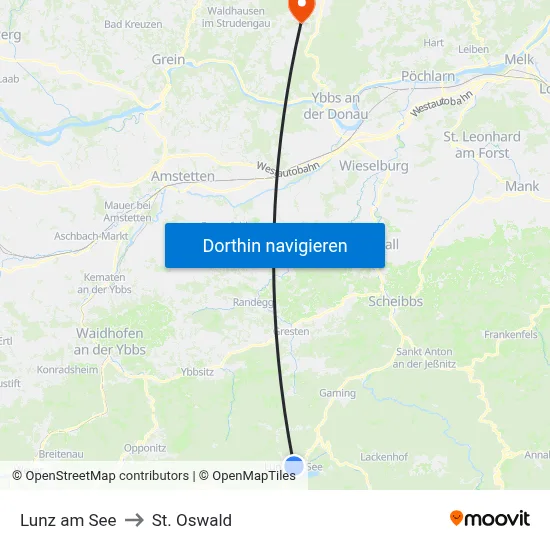 Lunz am See to St. Oswald map