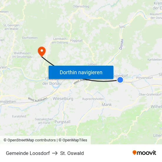 Gemeinde Loosdorf to St. Oswald map