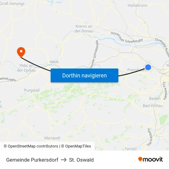 Gemeinde Purkersdorf to St. Oswald map