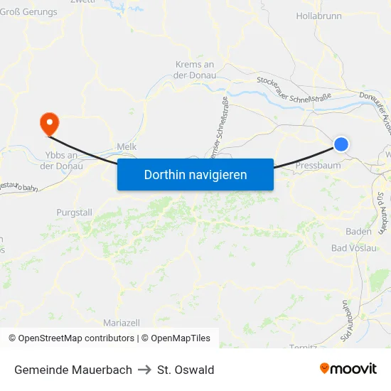 Gemeinde Mauerbach to St. Oswald map
