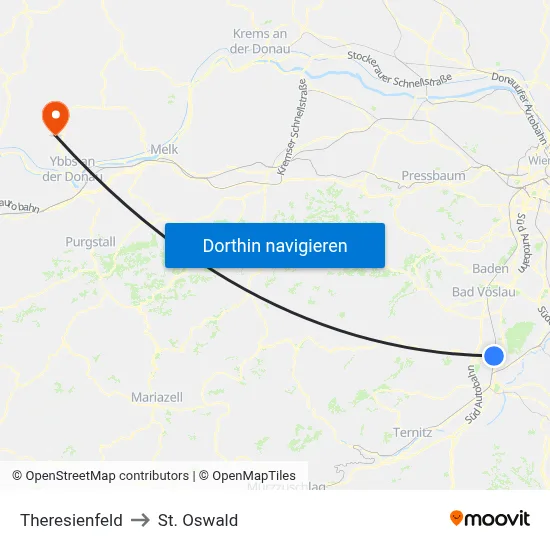 Theresienfeld to St. Oswald map