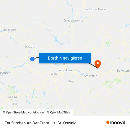 Taufkirchen An Der Pram to St. Oswald map