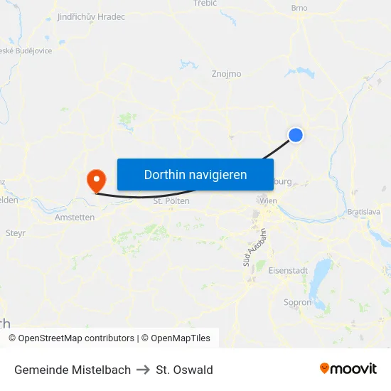 Gemeinde Mistelbach to St. Oswald map