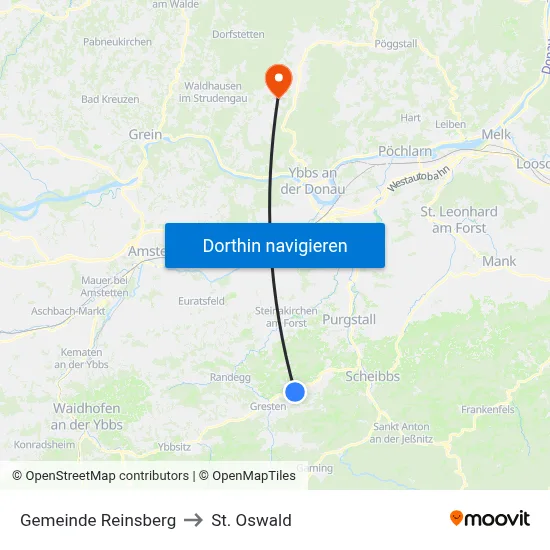 Gemeinde Reinsberg to St. Oswald map