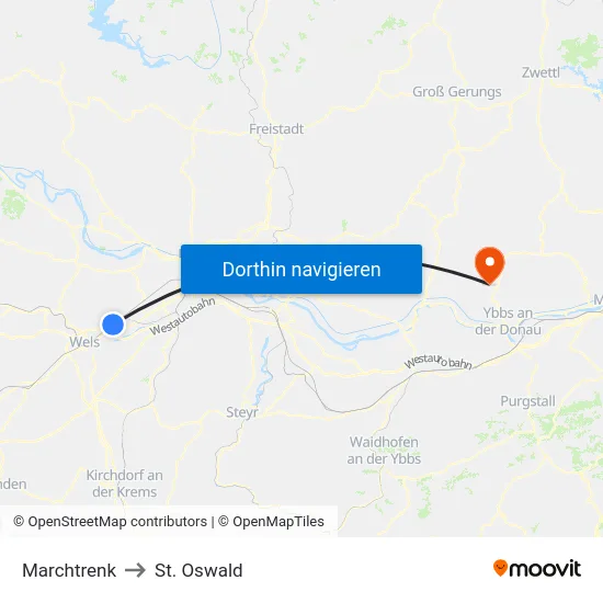 Marchtrenk to St. Oswald map