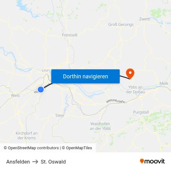 Ansfelden to St. Oswald map