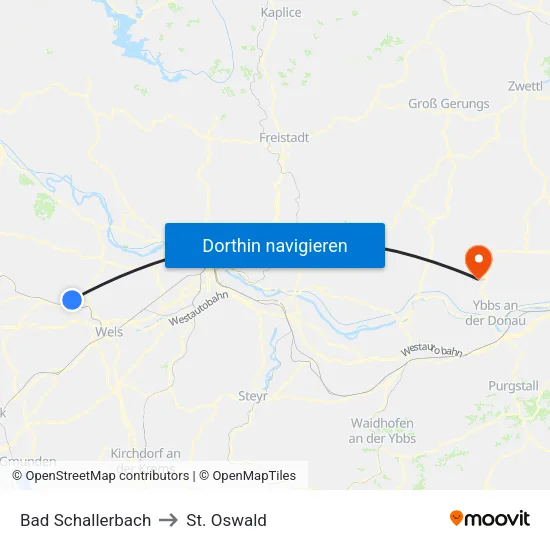 Bad Schallerbach to St. Oswald map