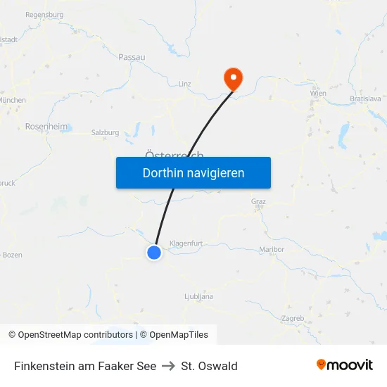Finkenstein am Faaker See to St. Oswald map