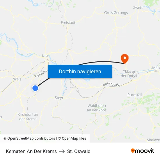 Kematen An Der Krems to St. Oswald map