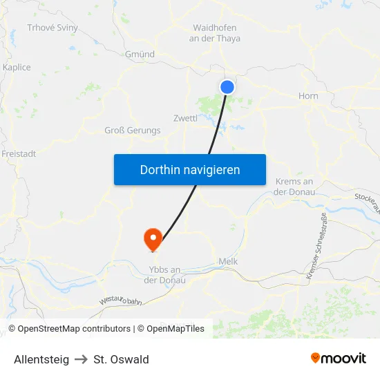 Allentsteig to St. Oswald map