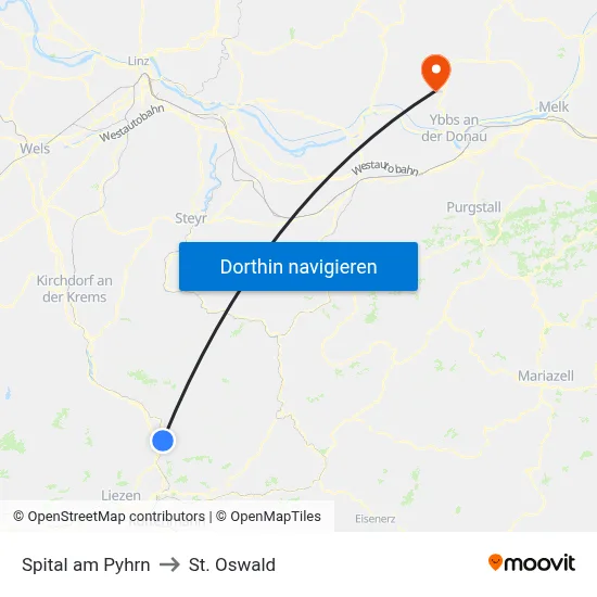 Spital am Pyhrn to St. Oswald map