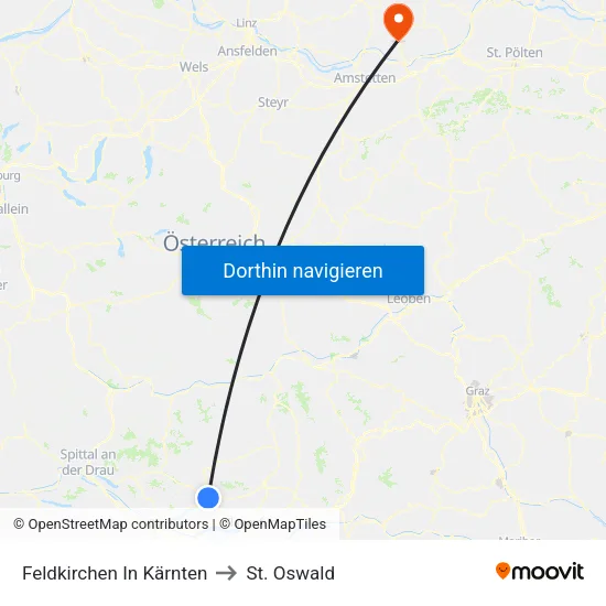 Feldkirchen In Kärnten to St. Oswald map