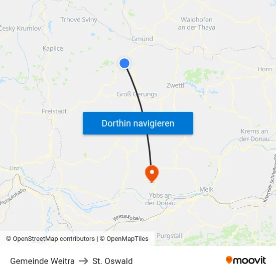 Gemeinde Weitra to St. Oswald map