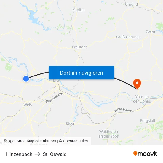 Hinzenbach to St. Oswald map