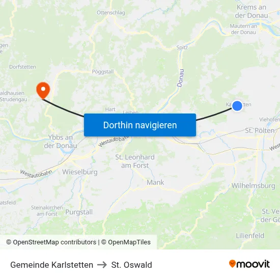 Gemeinde Karlstetten to St. Oswald map