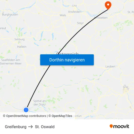 Greifenburg to St. Oswald map