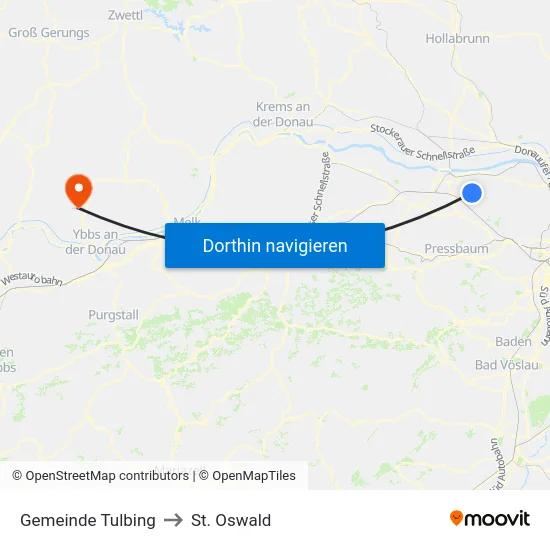 Gemeinde Tulbing to St. Oswald map