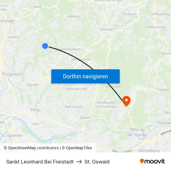 Sankt Leonhard Bei Freistadt to St. Oswald map