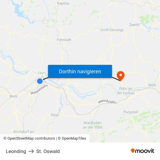 Leonding to St. Oswald map