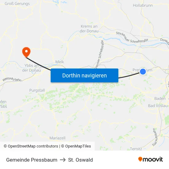 Gemeinde Pressbaum to St. Oswald map
