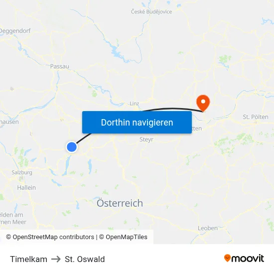 Timelkam to St. Oswald map