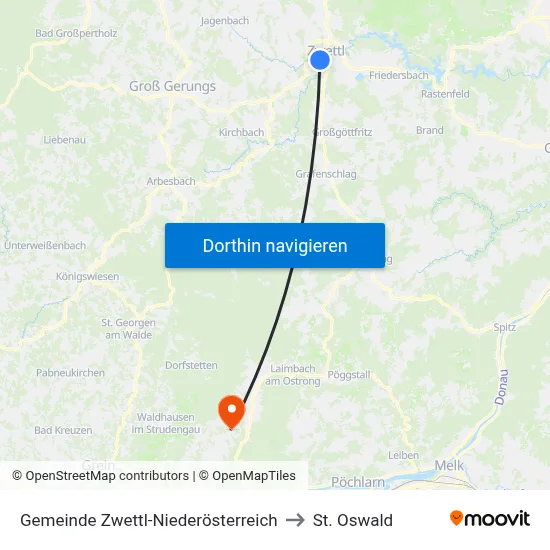 Gemeinde Zwettl-Niederösterreich to St. Oswald map