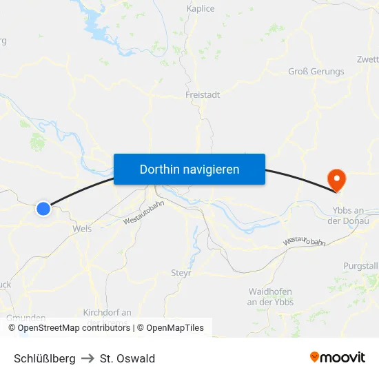 Schlüßlberg to St. Oswald map