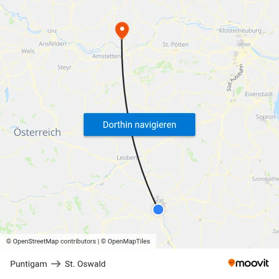 Puntigam to St. Oswald map