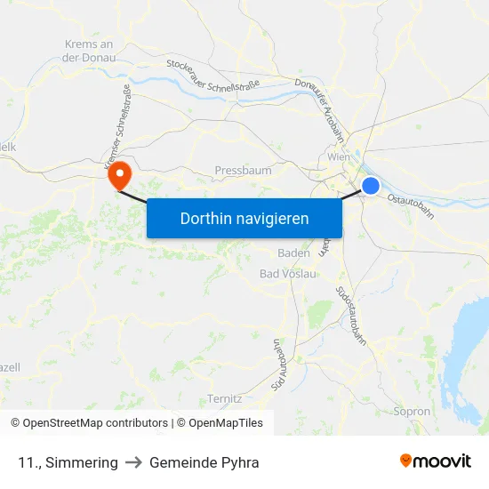 11., Simmering to Gemeinde Pyhra map