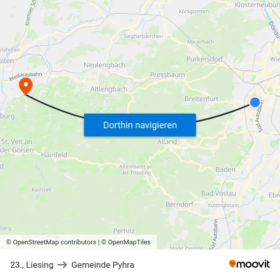 23., Liesing to Gemeinde Pyhra map