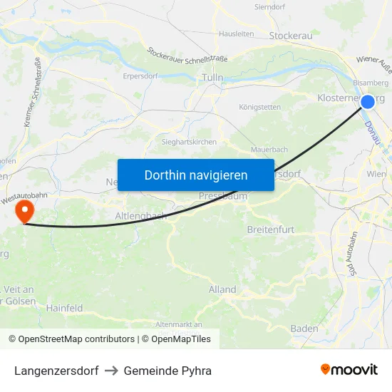 Langenzersdorf to Gemeinde Pyhra map