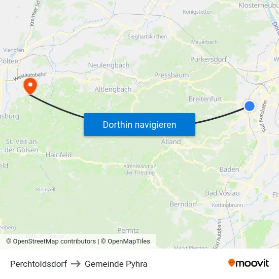 Perchtoldsdorf to Gemeinde Pyhra map