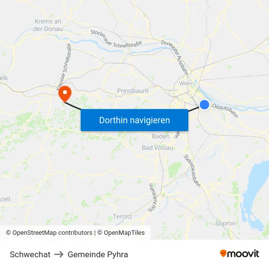 Schwechat to Gemeinde Pyhra map