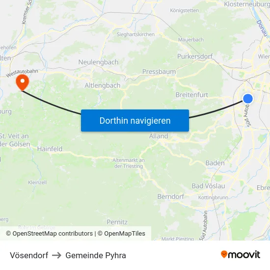 Vösendorf to Gemeinde Pyhra map