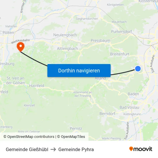 Gemeinde Gießhübl to Gemeinde Pyhra map