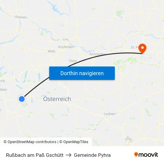Rußbach am Paß Gschütt to Gemeinde Pyhra map