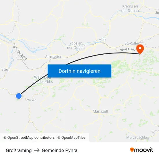 Großraming to Gemeinde Pyhra map