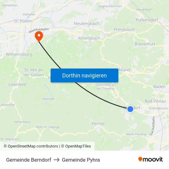 Gemeinde Berndorf to Gemeinde Pyhra map
