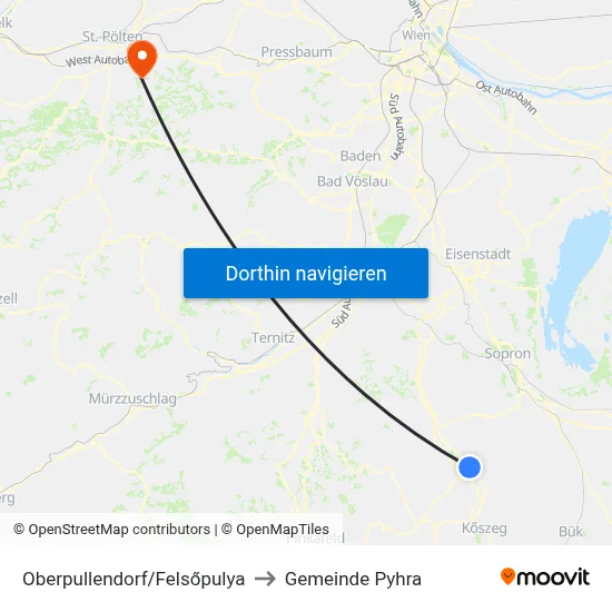 Oberpullendorf/Felsőpulya to Gemeinde Pyhra map